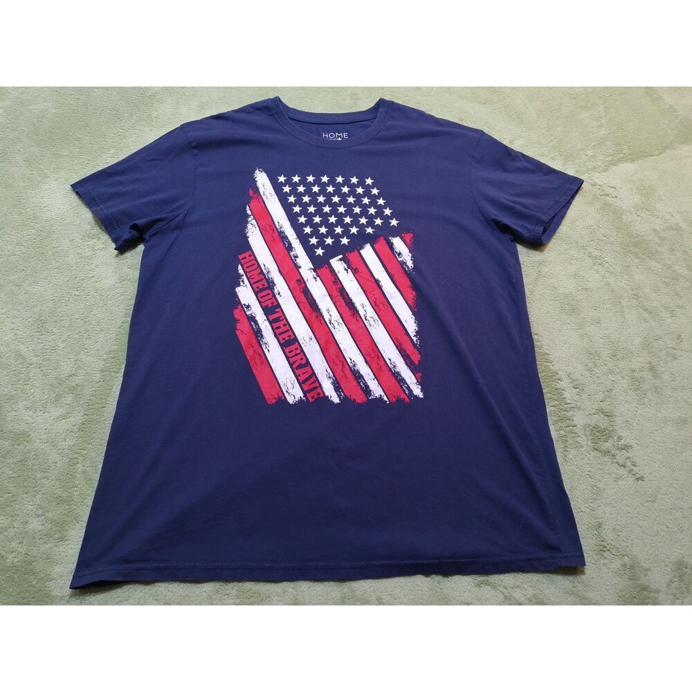 USA American Flag T Shirt Adult Mens 2XL XXL Home of the Brave Red White Blue